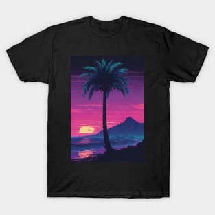 80 Anime Style Palm Tree Sunset T-Shirt